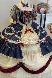 Partykleider blau weiße Prom Lolita Spitze Fantasie Schatz geschwollener Prinzessin Bowknot Kurzarm Victorian Evening Kleid