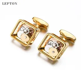 Square Steampunk Gear Cufflinks Lepton Watch Mekanizma Kumbası Erkekler için İş Düğün Kelepçeleri Relojes Gemelos T1905712425