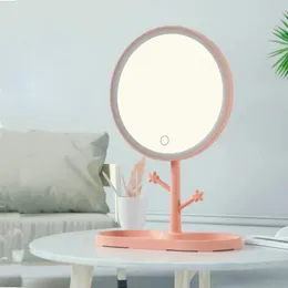 LED Makeup Mirror With Light Ladies Storage Makeup Lamp Desktop Vanity Mirror Round Shape Cosmetic Mirrors Women Christmas Gifts