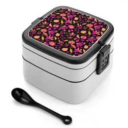 Stoviglie autunnale di mezzanotte fata danza a doppio strato bento box portatile contenitore pp materiale autunno ottobre Halloween accogliente