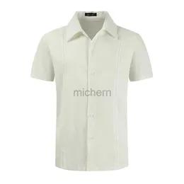 Erkekler Sıradan Gömlekler Erkek Kısa Kollu Keten Gömlek Küba Plaj Üstleri Cep Guayabera Erkekler Hippi Düğmesi Aşağı Erkek Kemez Homme 240416