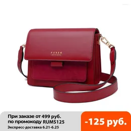 Сумки для плеча Foxer Женщины разделить корову кожа Crossbody 2024 Fashion Small Lady Flay Swork Summ Bag Sag Dired Gift Gift Girl