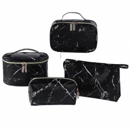 Fudeam Pu Marble Pattern Women Cosmetic Bag Multifuncti Travel Toyreatry Storaginize Handbag Waterproof Female Makeup Case C5Z1＃