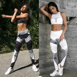 Aktywne spodnie Kobiety Szybki suchy sport fitness Leggins Geometryczne drukowane spodnie sportowe Spodnie jogi Leggings Slim Rajstopy dla kobiet S-XXXLL2403