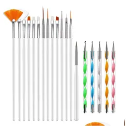 Pincéis de unha 20pcs kit de arte em gel polimento de estilo acrílico conjunto de pincel de salão de salão de salão de pontapé de ponta de caneta rosa branco grow preto entregar otubk