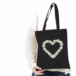 Frauen Umhängetasche Canvas -Tasche Harajuku Shop -Taschen 2020 Neue Fi Casual Handtaschen Lebensmittel Tasche Mädchen Daisy Druck D5pt#