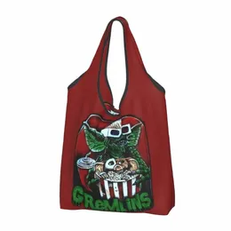 إعادة تدوير حقيبة Gremlins متجر Women Women Bag Gizmo 80s Movie Mogwai Horror Retro Grocery Shopper Bags Y43V#