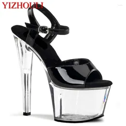 Dance Shoes Catwalk Sandals With High Heels And Sexy Mouth Stage Seduction Model 17 Cm Transparent Soles Party