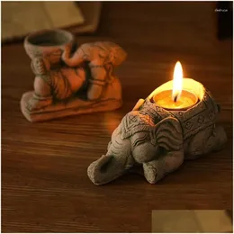 캔들 홀더 Whyou Southeast Asia Sand Carving Craft Thailand Handlemade Elephant Candlestick Creative Home 데스크탑 장식 DH9JK