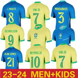 23 24 브라질 축구 유니폼 L.Paqueta Neymar Vini Jr. 23 P.Coutinho Richarlison 축구 셔츠 T.Silva G.Jesus Bruno G. Pele Casemiro 남자 여자 아이들 세트 저지 크기 : 16-xxl