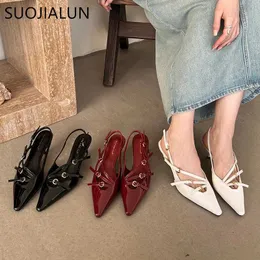 Sandali Suojialun 2024 Spring New Womens Sandals Fashion Stretto fascia stretta scarpe elastici liscio elastico sandali sottili con tacchi alti j240416