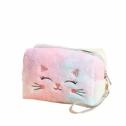 1 PC FUR CAT COTSPETIC FOR WOMEN PLUSH Girl Makeup Torba Kobieta uroda Travel Portable Toalet Makeup Bag J5tf#