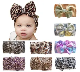 Kinder gebundene Haarbänder Leoparden gedruckte große Bogen -Stirnbänder weiche elastische farbenfrohe Haarbänder Mädchen süße Kopfschmuck Baby Accessoires 09331601