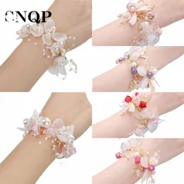 Vit imitati Pearl Crystal Fi Wrist FR för kvinnor Bröllopsset Holiday Ball Hand smycken Girl Dancing Party Decorati N8le#