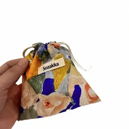 Floral Canvas DrawString Bag Christmas Gift Candy Jewelry Cosmetics Coins Meins Organizer Packing Påsar Lipstick Storage Bag Pouch 18M8#