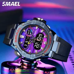 Orologi Smael Dual Time Display orologio da polso al quarzo digitale elettronico impermeabile con data cronografo di composizione viola allarme 8066
