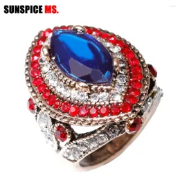 Klusterringar Sunspice MS Antik guldfärg ellipse Rhinestone Ring för kvinnor Marocko Etniska bröllop smycken högkvalitativ vintage finger