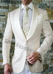 White Men Suits Hochzeitsbekleidung Tuxedos Anzug Prom Dinner Party Groomsman Blazer gedruckt Blumener Revers One -Stück Jacke Custom Made9320611