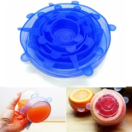 6pcs Silicone Stretchs tampas reutilizáveis de tampa de tampa de tampa tampa de alimentos Tampas de armazenamento de alimentos duráveis para manter alimentos frescos seguros smiley se apegar