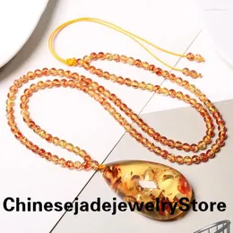 Pendant Necklaces Natural Baltic Flower Amber Necklace Sweater Chain Women Real Floral Ambers Charms Succinum Lucky Amulet Gifts