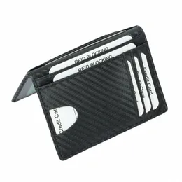 Yuecimie Black Carbfaser Thin Credit Card Inhaber Slim RFID Wallets PU Leder -Führerschein für Männer Karten Geldbörse C1LN#