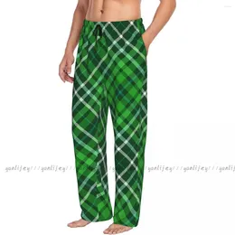 남성용 잠자기 캐주얼 파자마 잠자는 바지 진한 녹색 격자 무늬 체크 체크 패턴 라운지 느슨한 바지 편안한 나이트웨어