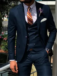 Мужские костюмы 2024 Navy Blue Slim Fit Men Fashion Suit Custom Groom Wedding Smart Business Set Tuxedo Trajes Elegante Para Hombres 3 Piece