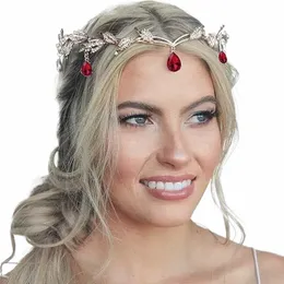 Frauen Vintage Tiara Elegantes Wasserdrop Blatt Tiara Kronkristall Gold Sier Rhines Hochzeitshaarakromente Braut Tiara J54Z#