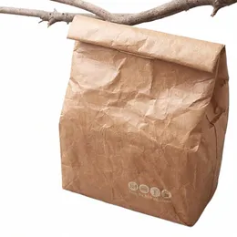 Hot Sale Kraft Paper Lunch Bag Waterproof återanvändbara picknickväskor Termiska matfällväskor En svag termisk insulati -effekt 930p#