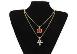 Männer ägyptische Ankh Key of Life Halskette Set Bling aus Mini Edelstein Anhänger Gold Silber Kette für Frauen Hip Hop Schmuck Epacket1507323