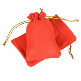 50pcs/lot 10x15cm rot Filzstoff Kordelstringbeutel Halen Geschenk Ohrhörer Spielzeugschmuck Verpackung Displaybeutel Großhandel Q4EB#