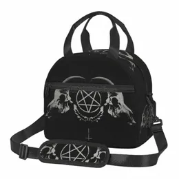 Pentagramm Satantische okkulte Kirche von Satan Ziege Goth Lunchbeutel wiederverwendbar isoliertes Bento -Bag Thermalkühler -Lebensmittelbeutel für die Arbeit x55d#