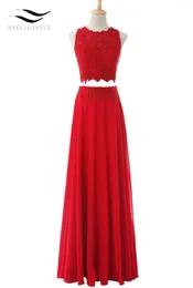 Partykleider eine Linie Chiffon O Hals Chifon Lange zwei Stücke Abschlussball Kleid 2024 rotes Spitzen Abendkleid Applikationen Vestido de fiesta vestidos