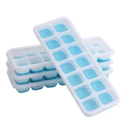 14 rutnät Silikon Ice Tray Mold hushålls tredimensionella fyrkantiga isfackformar med tydlig täckning