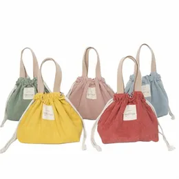 Öğle Çantası kadife Tuval Öğle Yemeği Kutusu Drawstring Piknik Tote Eko Pamuklu Bez Küçük Çanta Yemeği Ctainer Gıda Depolama Çantaları N62T#