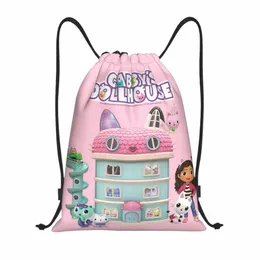 Gabbys Dollhouse الرباط على ظهرها للنساء الرجال الرياضة الرياضية الصالة الرياضية sackpack قابلة للطي Mercat Cat Shop Bag كيس 11di#