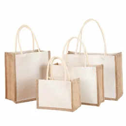 Burlap Jute Tote Shop Bag vintage Reusable Grocery Wedding Birthday Gift Bag Handmade Bag