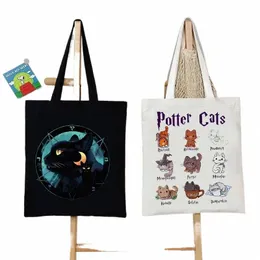 canvas Tote Bag for Women Potter Cats Handbag Harajuku Animal Shopper Bags Carto Cat Aesthetic Tote Bag Female Shoulder Bag r654#