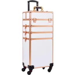 Rolling Makeup Fashion Train Case Large Storage Cosmetic Cosmetic 4 em 1 Capacidade viajar com a chave 240416