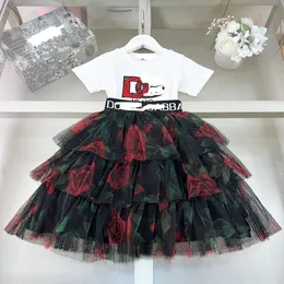 DG2024 High End Summer Girls 'Dress' Girl's Cake Spódnica Koronna spódnica z krótkim rękawem T-shirt i krótka spódnica Dwuczęściowa dziewczyna Ubrania dla dzieci Sukienka Rozmiar 100-150 cm