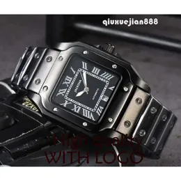 Out Iced Square Roman Roman Dial Watch Hip Hop Solid Fine Fine Mens Steel Calendar Calendar Quartz Movem