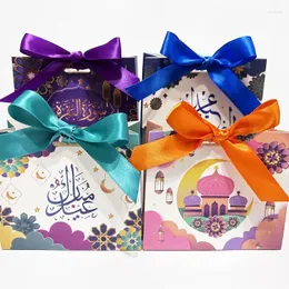 Brocada de presente 5pcs Ramadan Box Eid Mubarak Candy Cookie Caixas de chocolate Bolsas de embalagem decoração 2024 MUITO MULIME