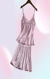 Pajamas Sets Silk Women Nightgowns Sexy Ladies Satin Nightwear Women Robe Nighties Sleepwear shorts combinaison pyjama femme 220518030383