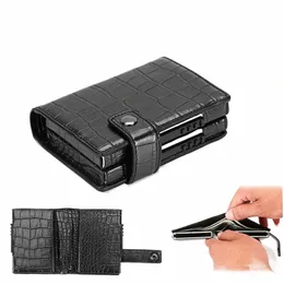 2020 PU 가죽 이중 금속 ID 신용 카드 홀더 RFID 빈티지 카드 케이스 자동 Mey C Clip Mini Wallet Busin 760C#