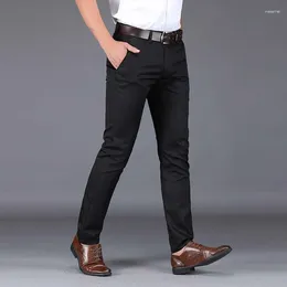 Erkek pantolon bahar sonbahar düğmesi fermuar katı cepler düz tüp rahat takım elbise pantolon moda resmi ofis bayan preppy stil