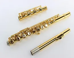 New SUZUKI Logo Coper Gold Flute Plated 17 Holes Open Metal Flute C Tone E Split Hard Case for Students7670293