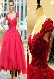 Robe de Soiree Tulle Pearls Sexy Cap Cap Vresses Long Evening Dresses 2019 Elegant HI Low Party Dontuls Ball Prom Dress with Flower6591998