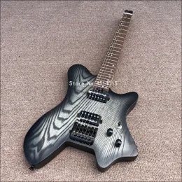 Guitar New 6string headless electric guitar portable travel guitar ash wood transparent black stainless steel wire postage.