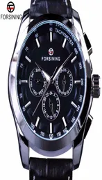 Forsining Classic Series Black Genuine Leather Strap 3 Dial 6 Hands Men Watch Top Brand Luxury Automatic Watch Clock4077723
