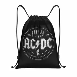 Vintage Rock AC DC Drawstring Sırt Çantası Kadın Erkek Spor Sackpack Taşınabilir Heavy Metal Müzik Band SHOT ÇANTA K4WT#